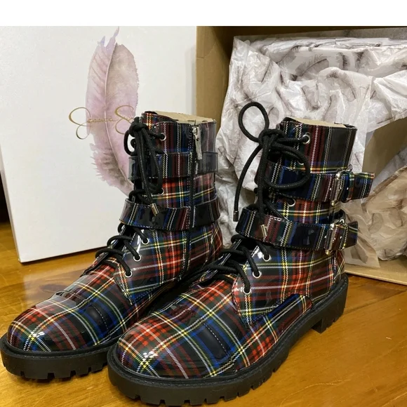 Jessica Simpson Multicolor Plaid Combat Boots - Picture 1 of 8